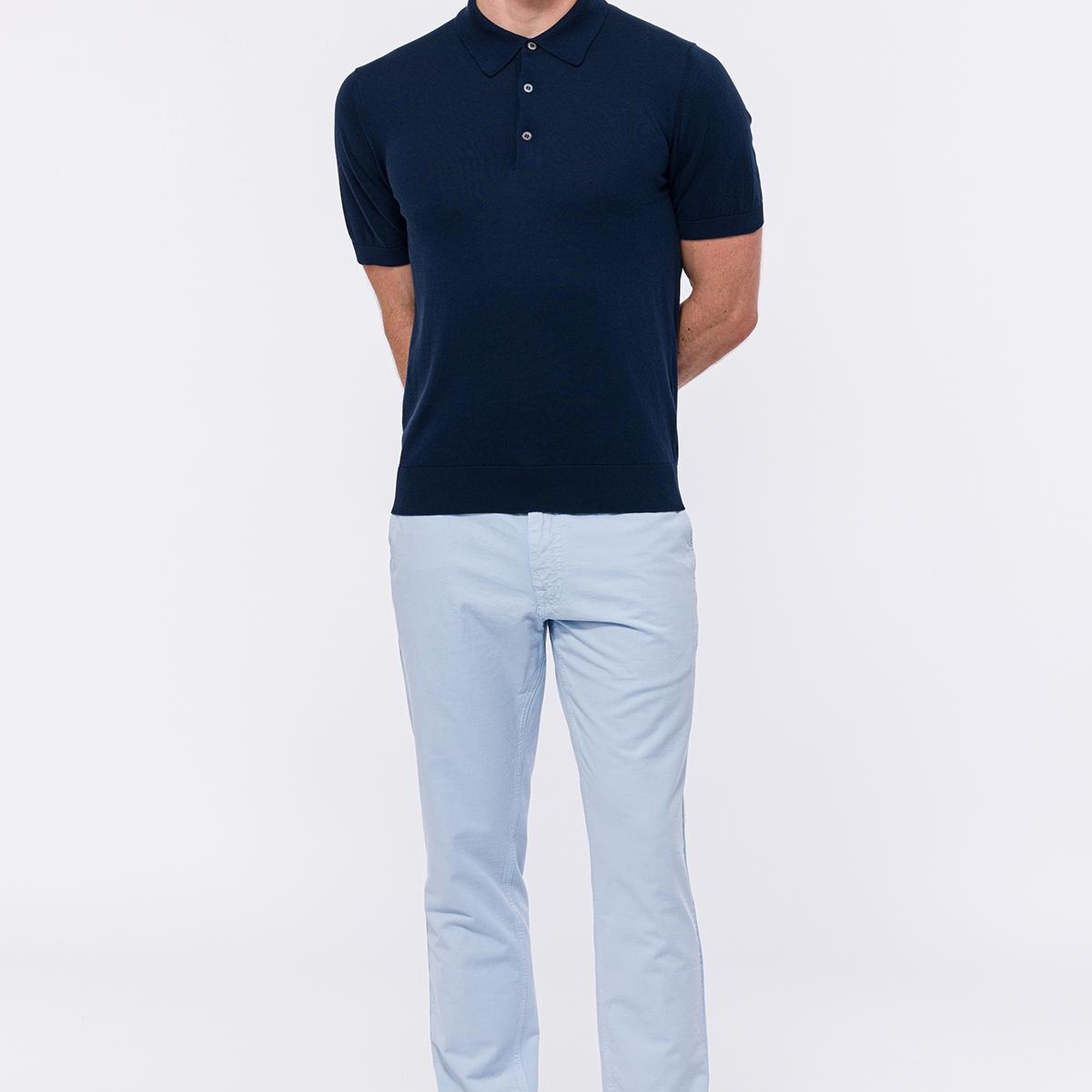 Erkek Lacivert İpek Kısa Kollu Polo Yaka Kazak