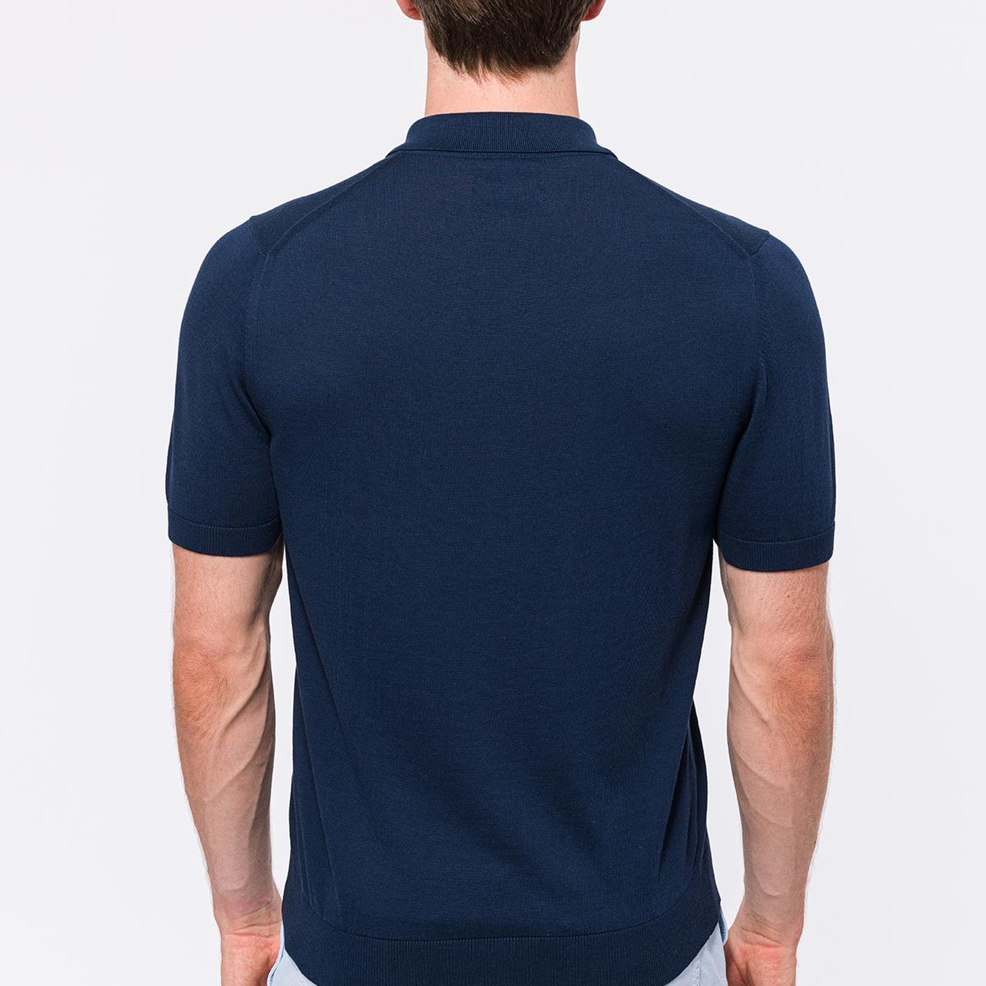 Erkek Lacivert İpek Kısa Kollu Polo Yaka Kazak