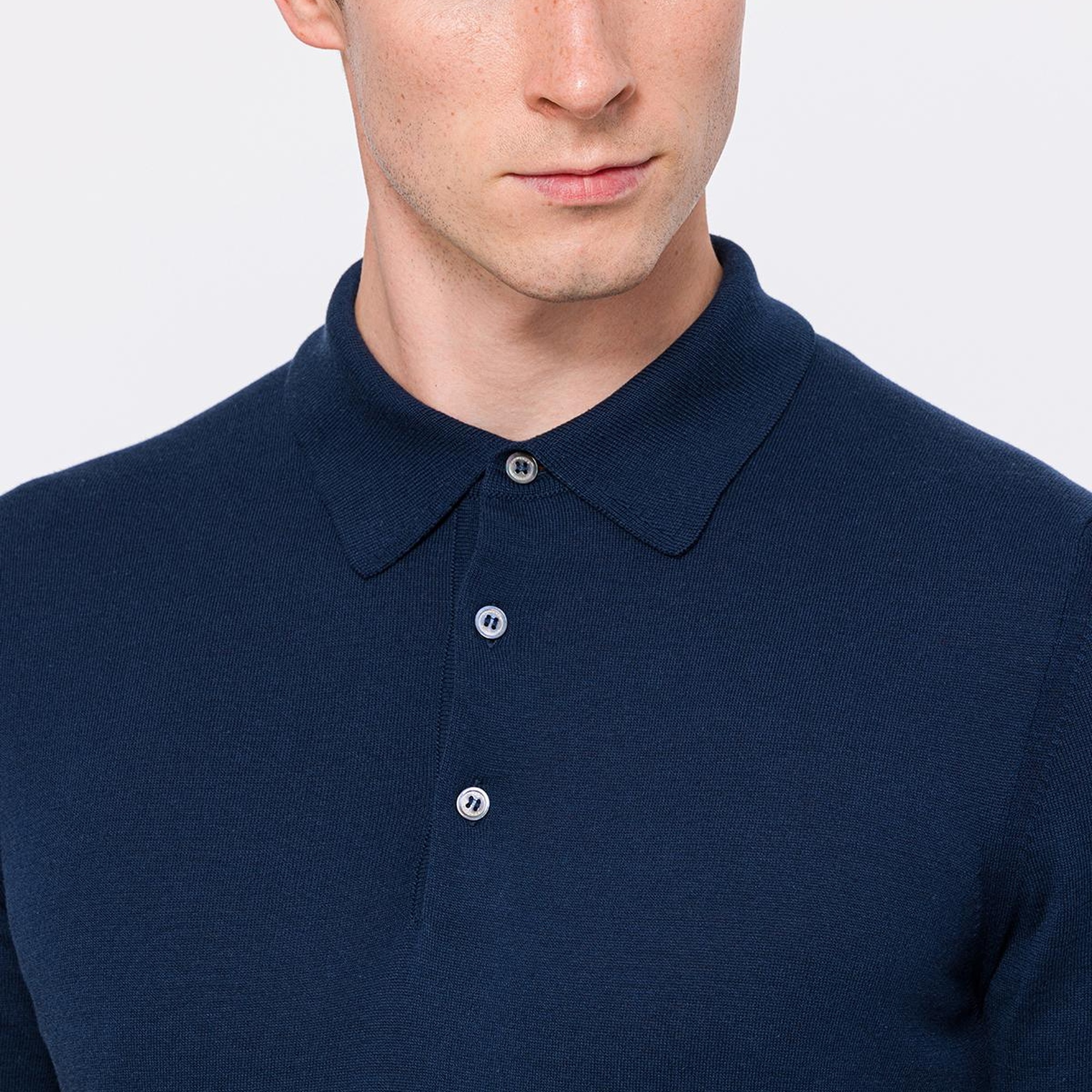 Erkek Lacivert İpek Kısa Kollu Polo Yaka Kazak