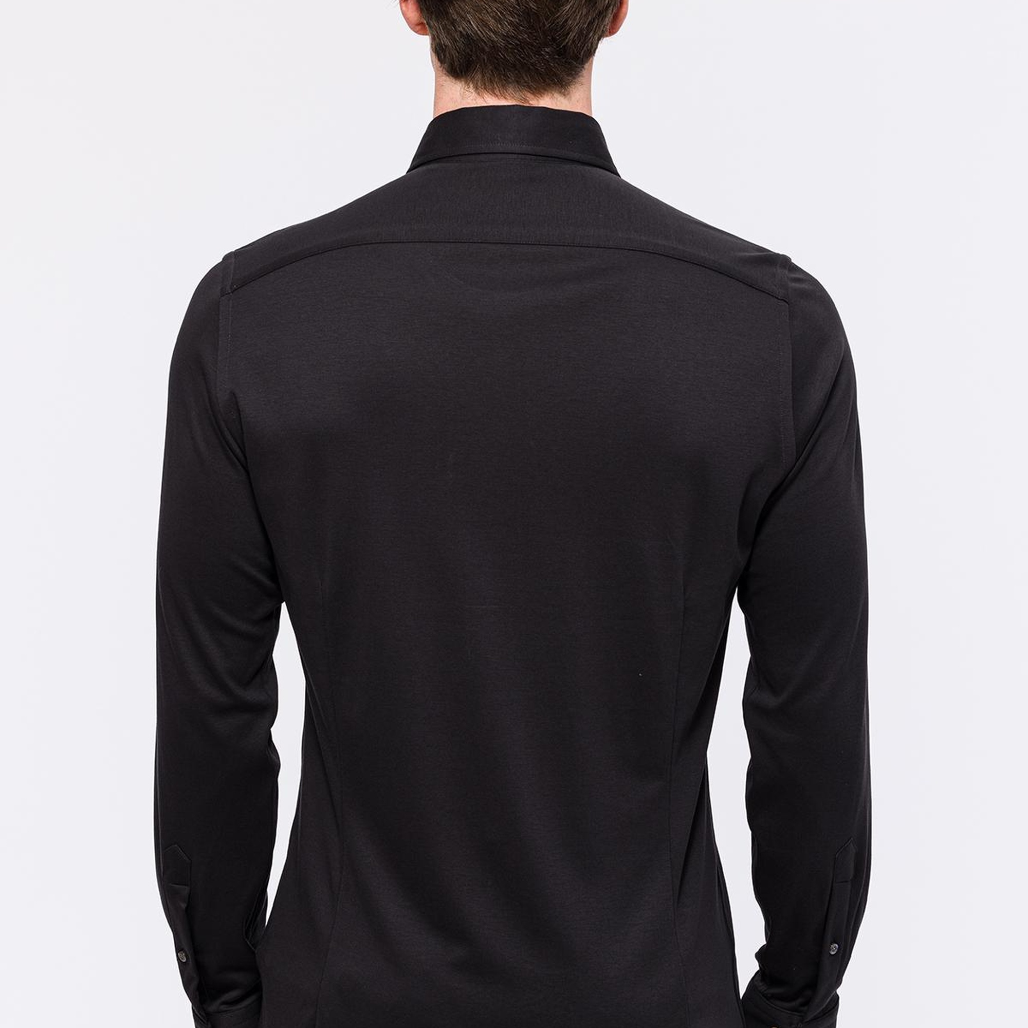 Erkek Siyah Cooper Fit Düğmeli Yaka İnterlock Gömlek