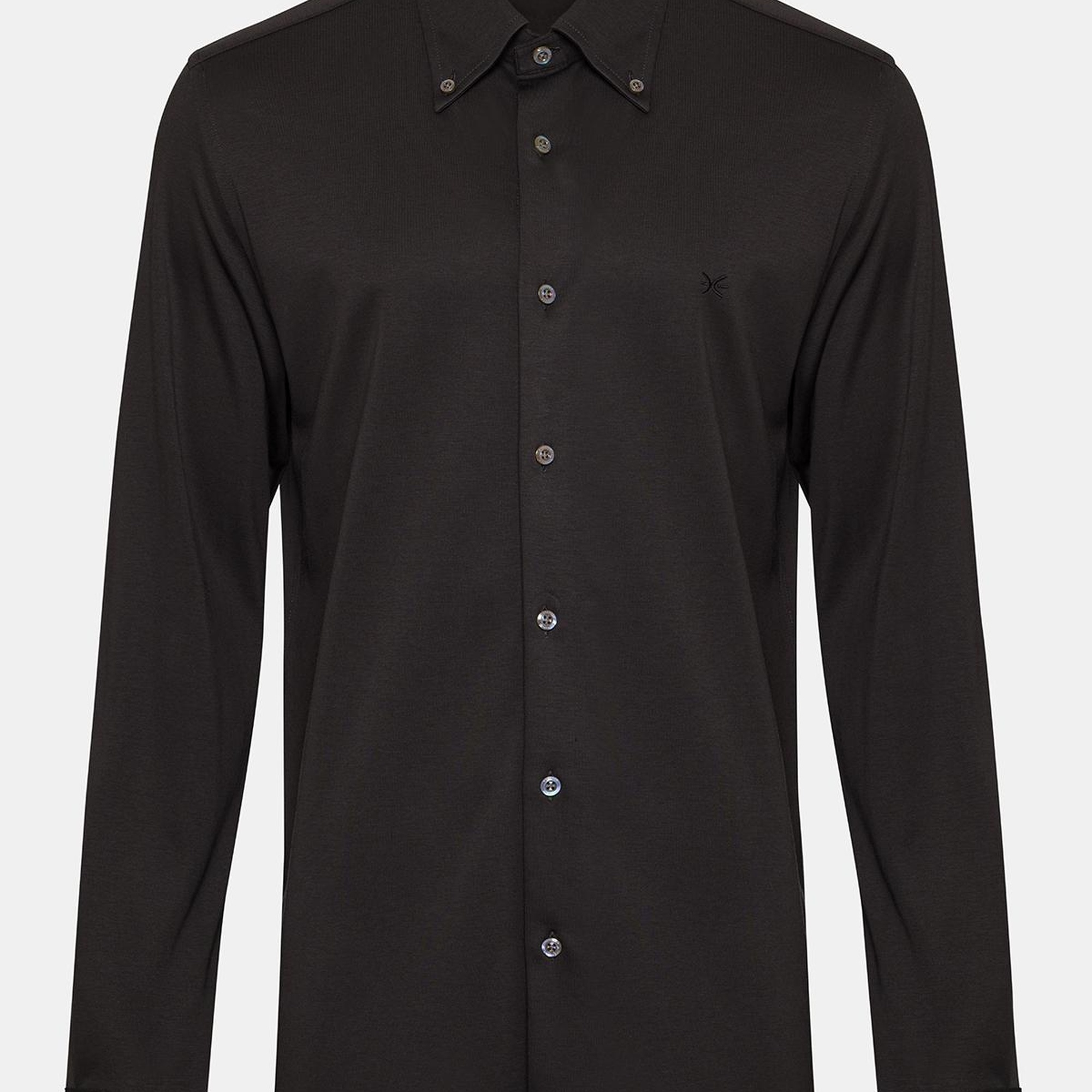 Erkek Siyah Cooper Fit Düğmeli Yaka İnterlock Gömlek