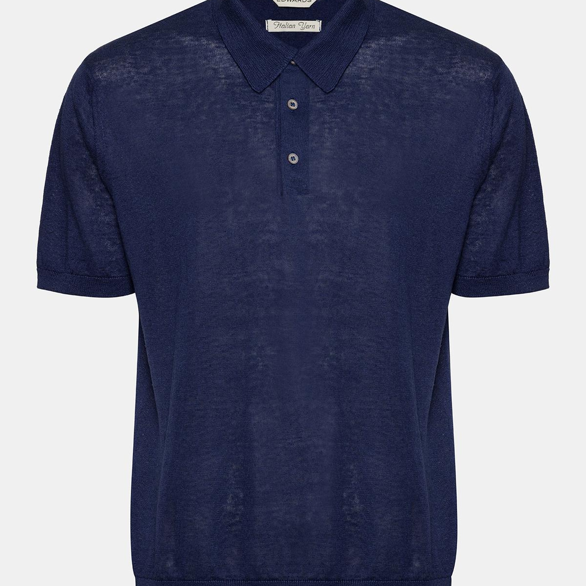 Erkek Lacivert Keten Kısa Kollu Polo Yaka Kazak