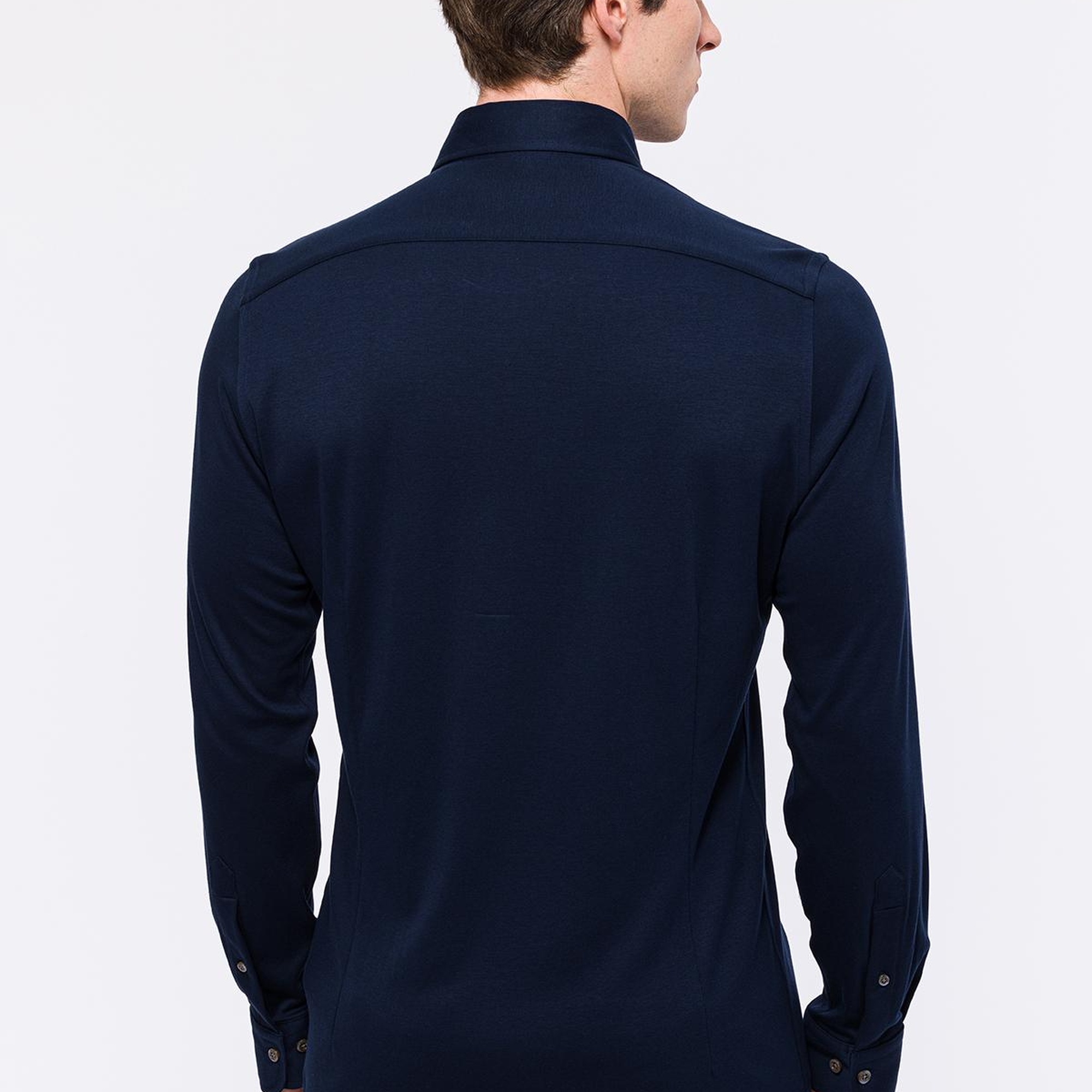 Erkek Lacivert Cooper Fit Düğmeli Yaka İnterlock Gömlek