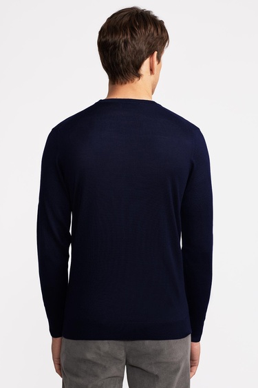  Erkek Lacivert Yün Bisiklet Yaka Kazak