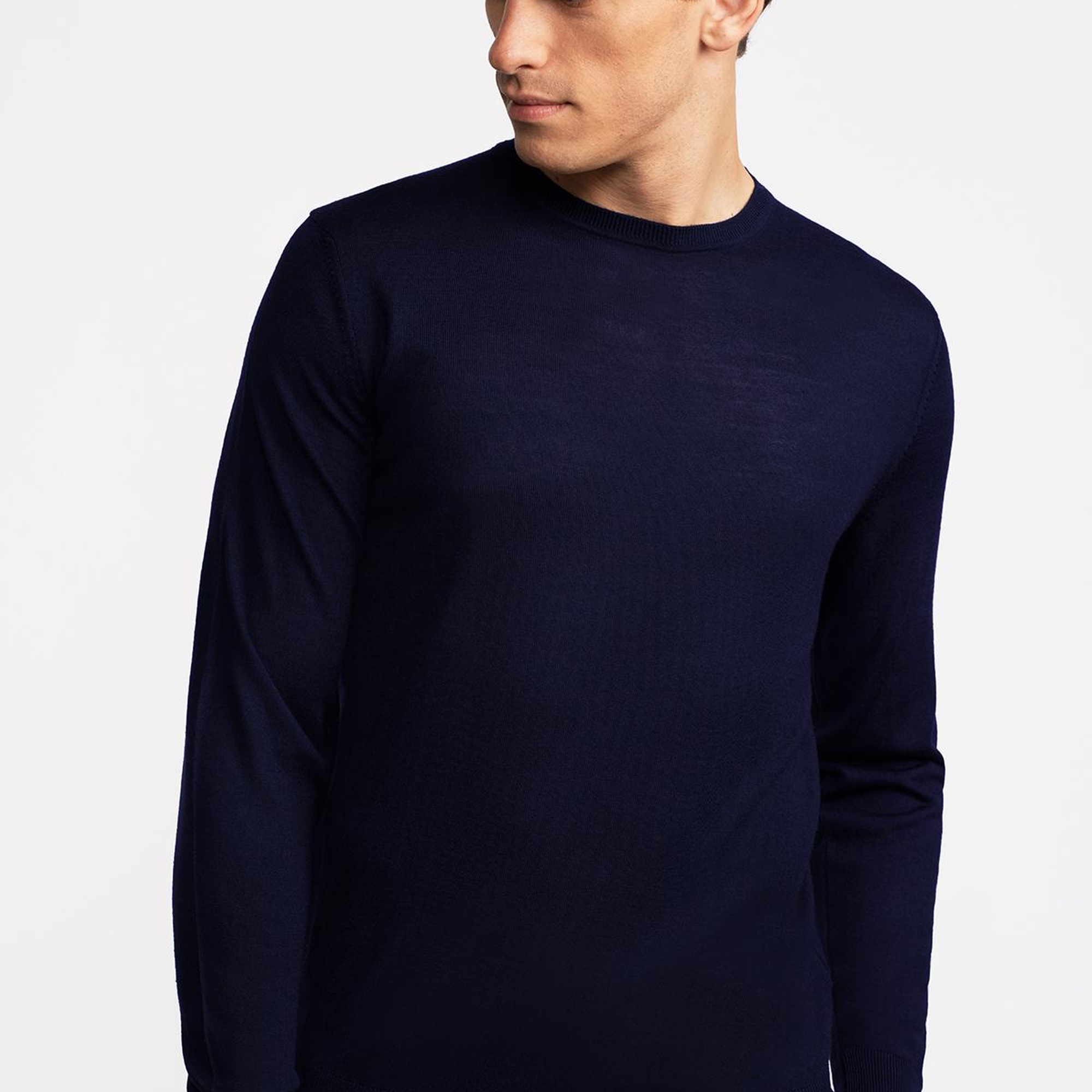 Erkek Lacivert Yün Bisiklet Yaka Kazak