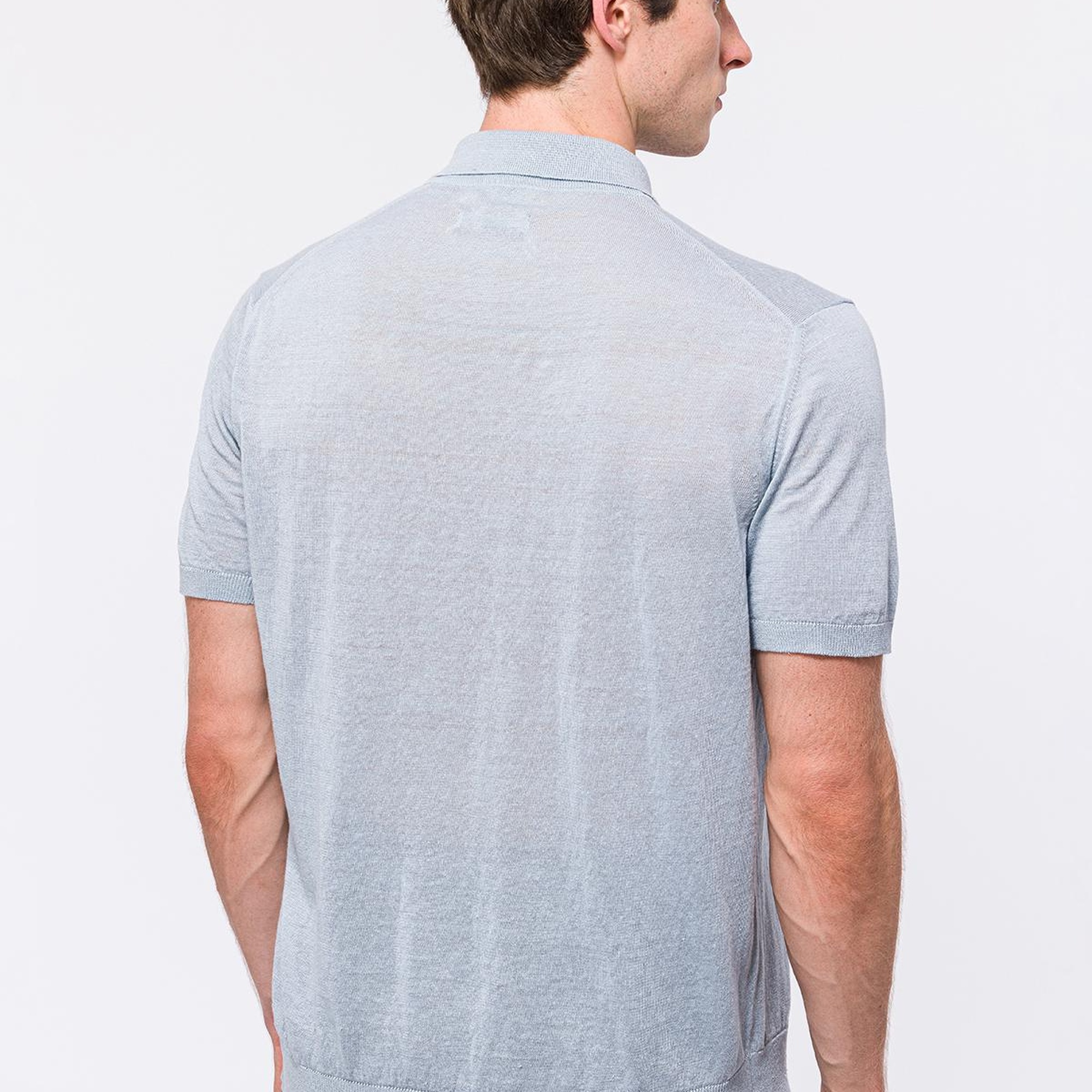 Erkek Gri Keten Kısa Kollu Polo Yaka Kazak