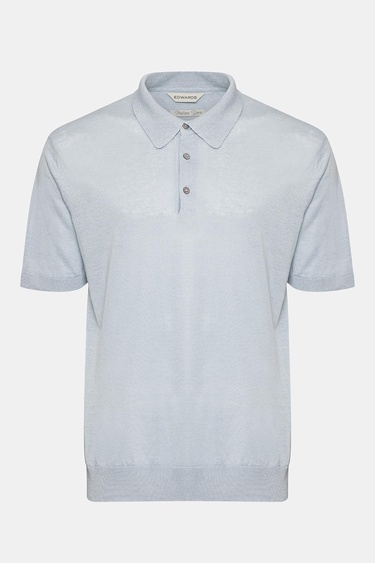  Erkek Gri Keten Kısa Kollu Polo Yaka Kazak