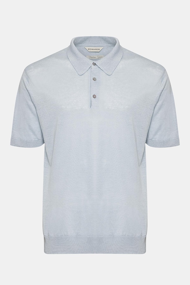  Erkek Gri Keten Kısa Kollu Polo Yaka Kazak