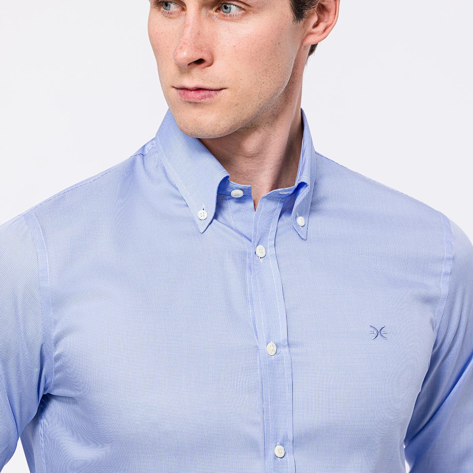 Erkek Mavi Cooper Fit Düğmeli Yaka Klasik Gömlek