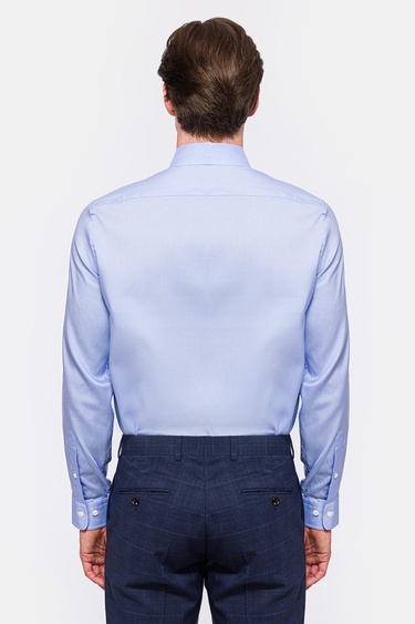 Erkek Mavi Cooper Fit Düğmeli Yaka Klasik Gömlek