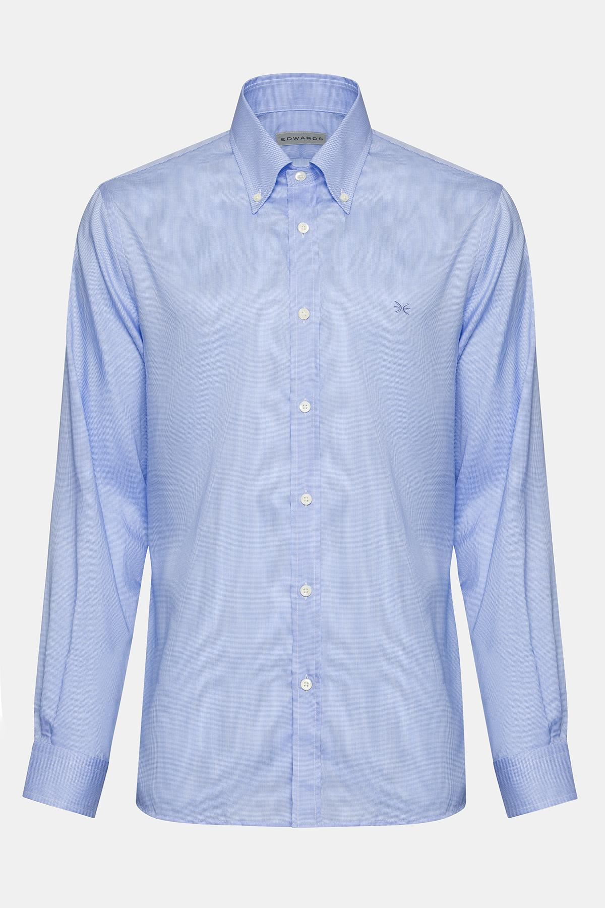  Erkek Mavi Cooper Fit Düğmeli Yaka Klasik Gömlek