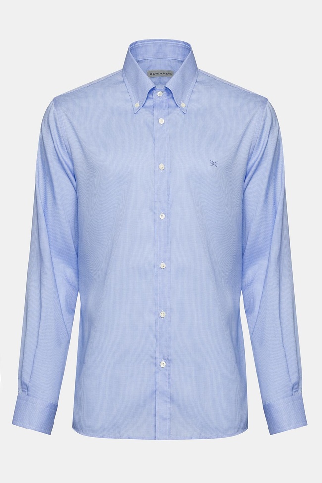  Erkek Mavi Cooper Fit Düğmeli Yaka Klasik Gömlek