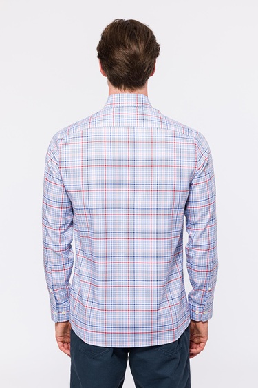  Erkek Bordo Cooper Fit Düğmeli Yaka Ekoseli Oxford Spor Gömlek