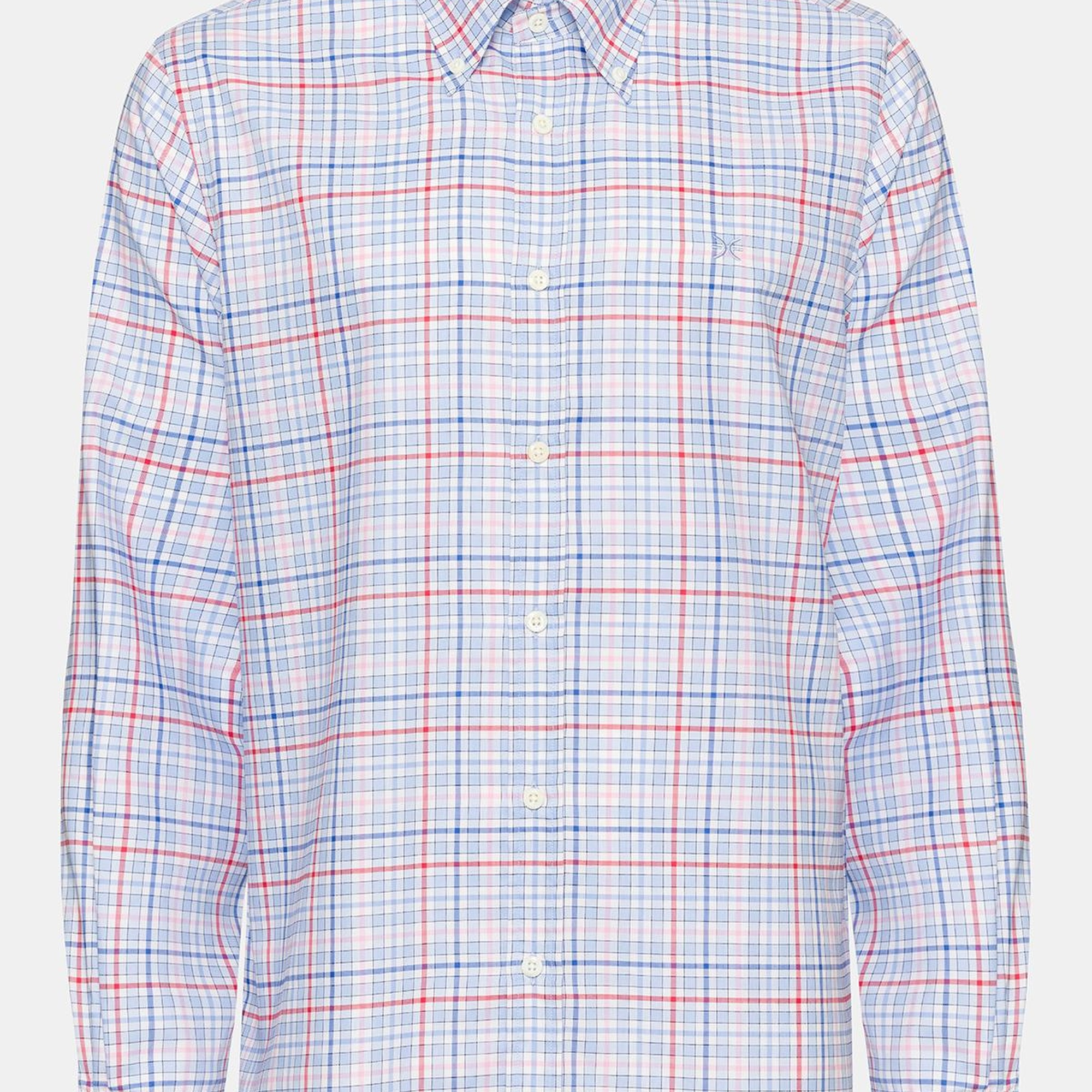 Erkek Bordo Cooper Fit Düğmeli Yaka Ekoseli Oxford Spor Gömlek