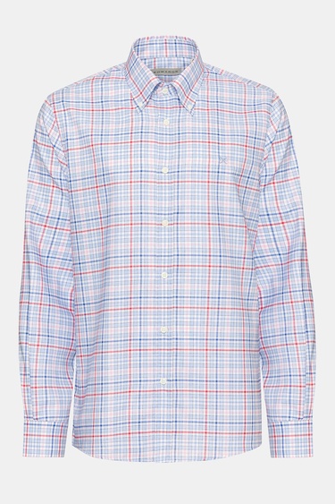  Erkek Bordo Cooper Fit Düğmeli Yaka Ekoseli Oxford Spor Gömlek