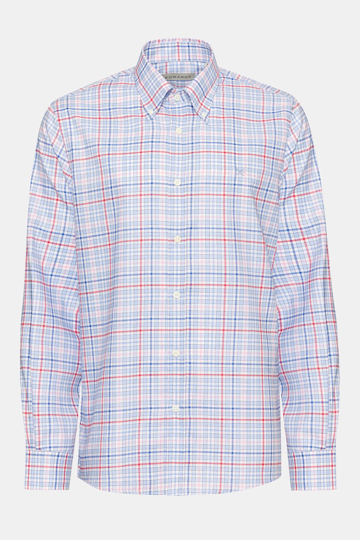  Erkek Bordo Cooper Fit Düğmeli Yaka Ekoseli Oxford Spor Gömlek