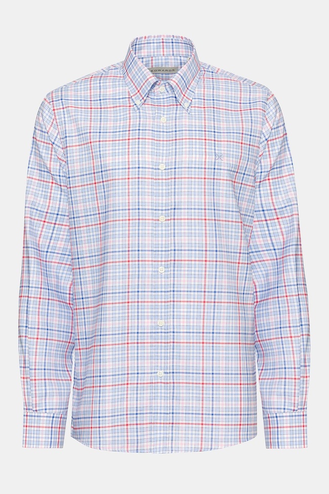  Erkek Bordo Cooper Fit Düğmeli Yaka Ekoseli Oxford Spor Gömlek