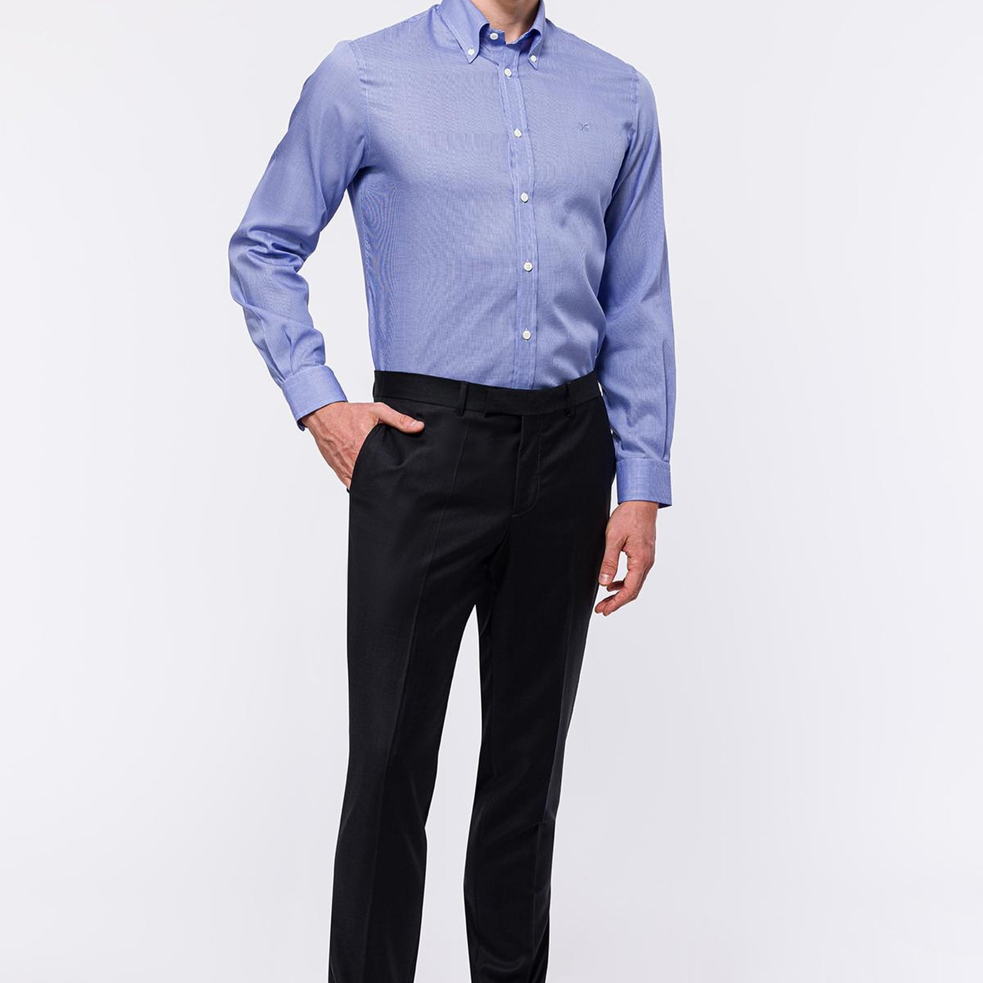 Erkek Lacivert Cooper Fit Düğmeli Yaka Klasik Gömlek