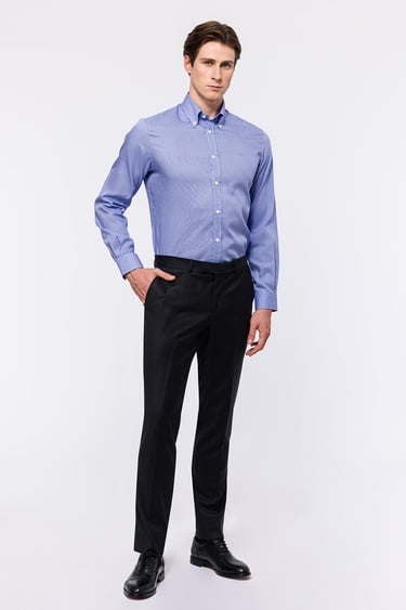  Erkek Lacivert Cooper Fit Düğmeli Yaka Klasik Gömlek