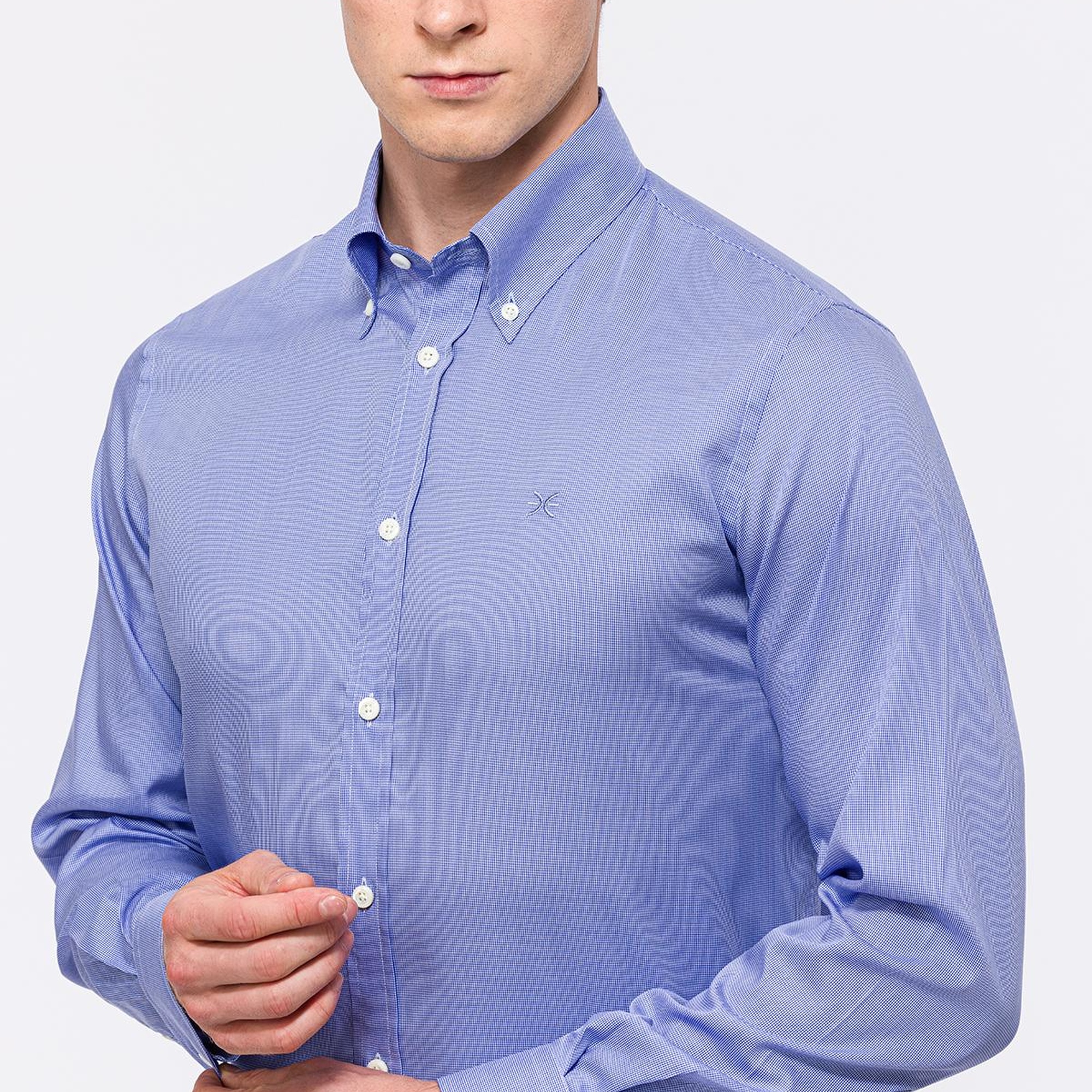 Erkek Lacivert Cooper Fit Düğmeli Yaka Klasik Gömlek