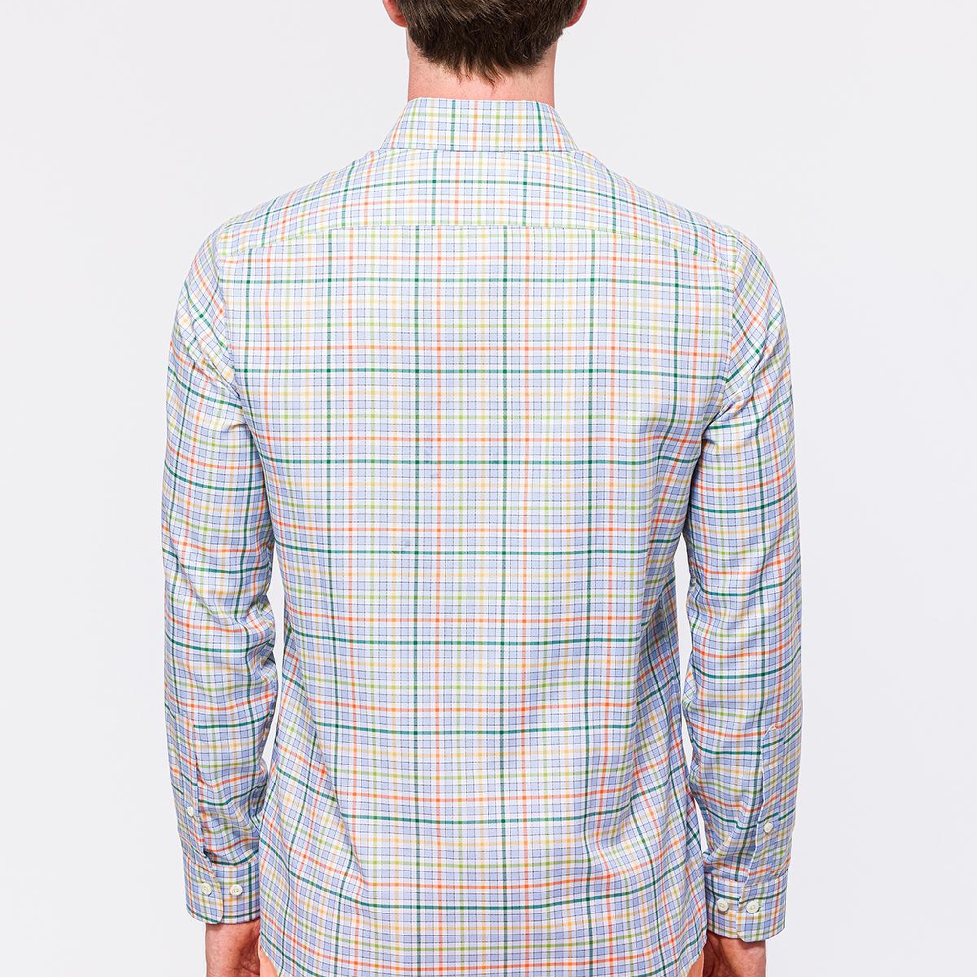 Erkek Turuncu Cooper Fit Düğmeli Yaka Ekoseli Oxford Spor Gömlek