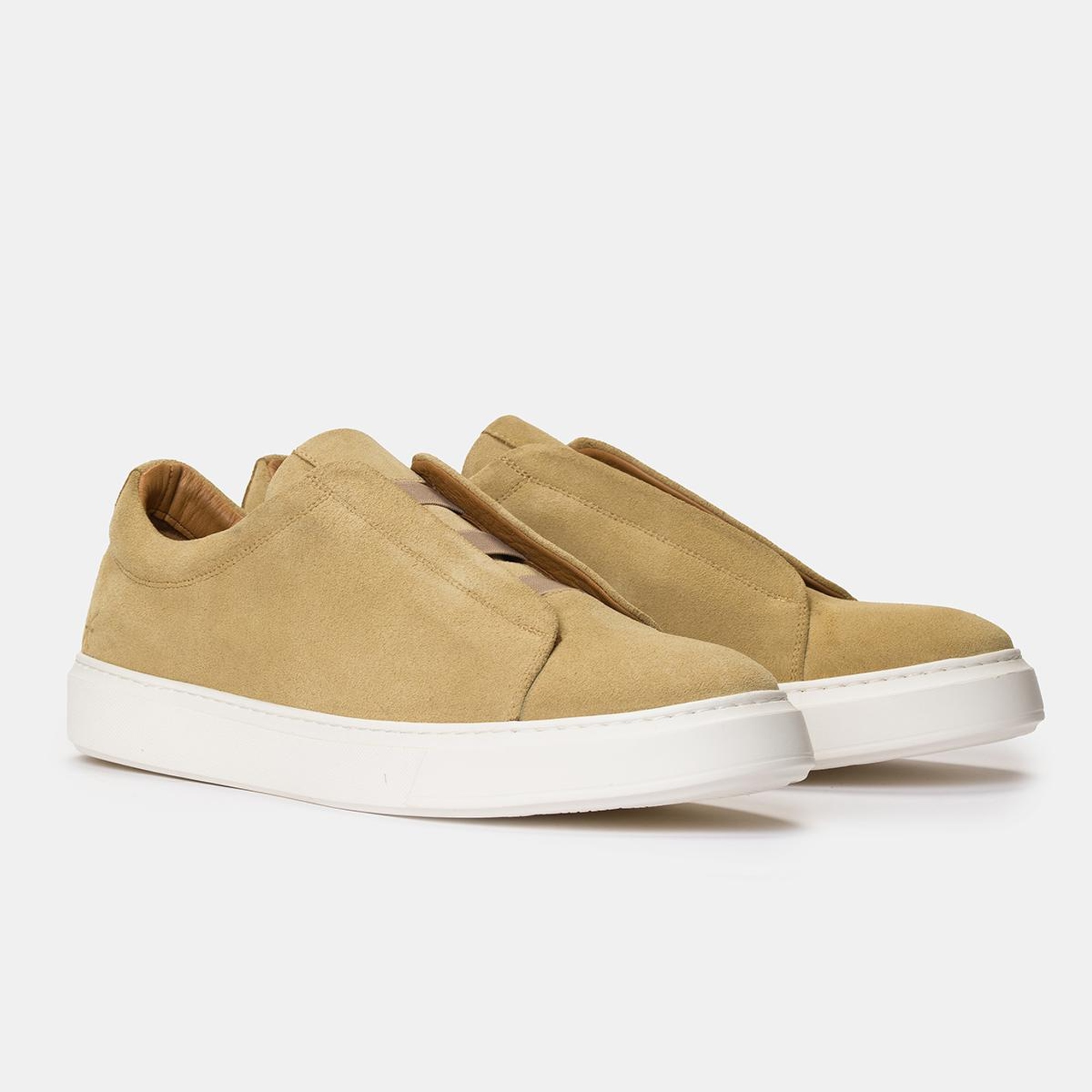 Erkek Bej Bağcıksız Süet Sneaker