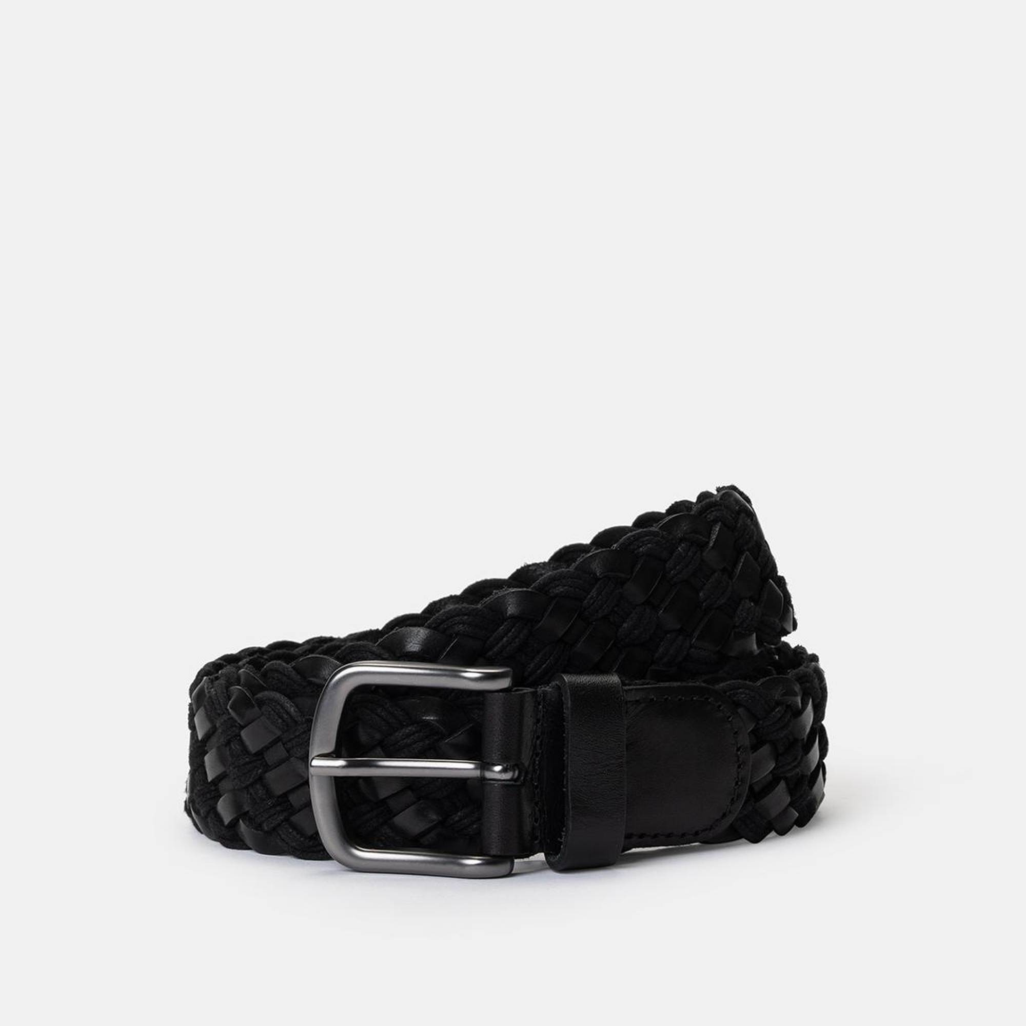 Erkek Siyah Deri Örgü Kemer