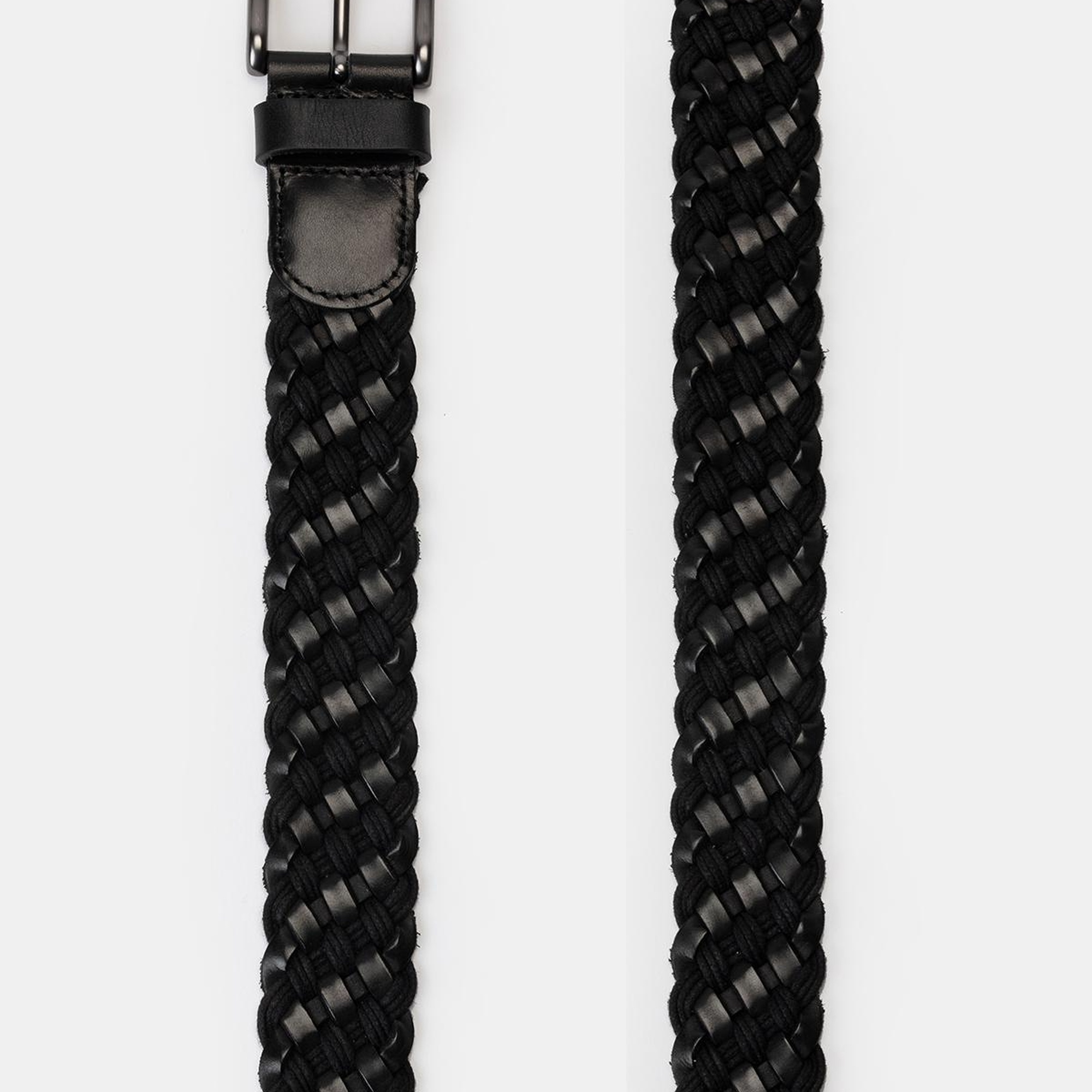 Erkek Siyah Deri Örgü Kemer