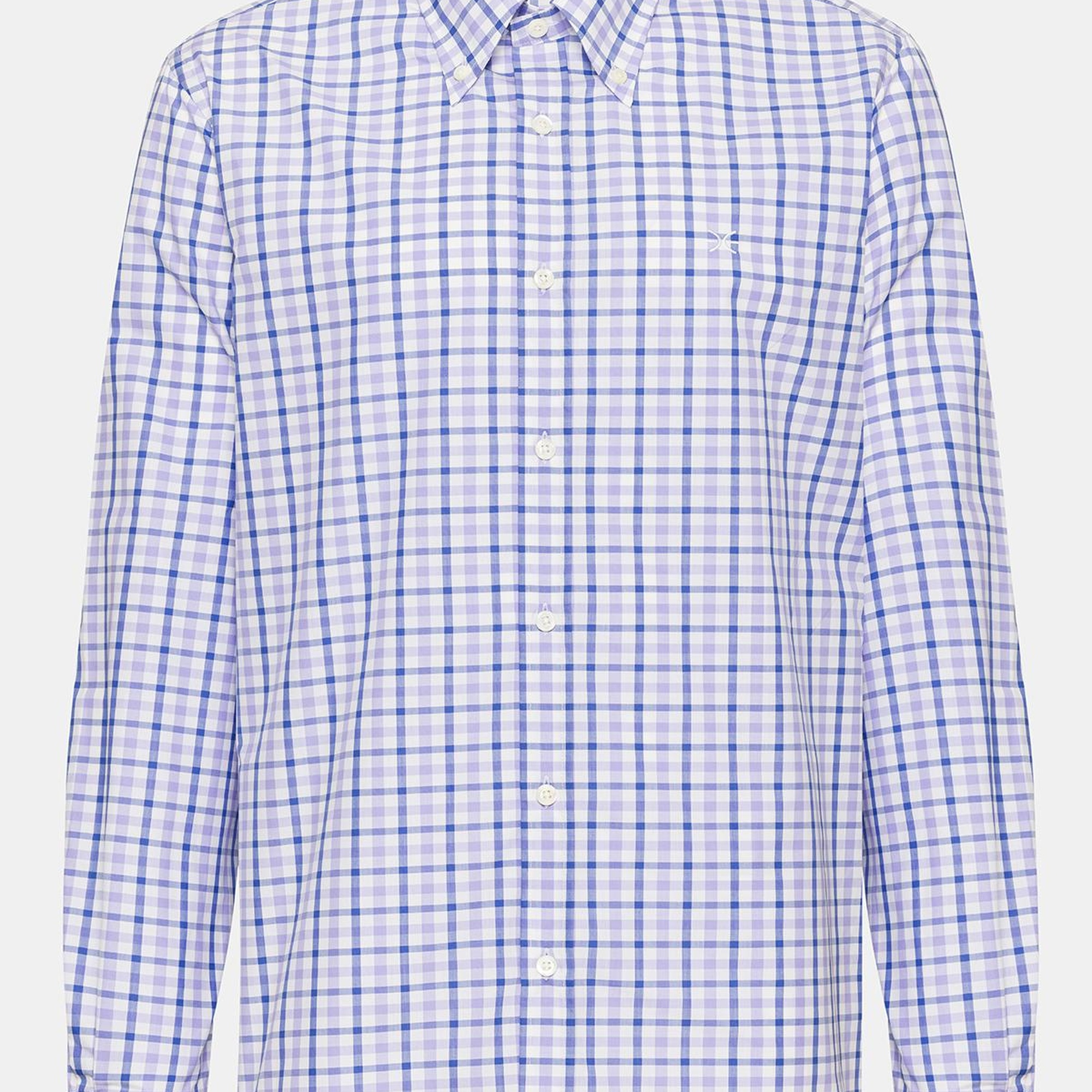 Erkek Mor Cooper Fit Düğmeli Yaka Ekoseli Spor Gömlek