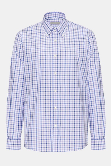  Erkek Mor Cooper Fit Düğmeli Yaka Ekoseli Spor Gömlek