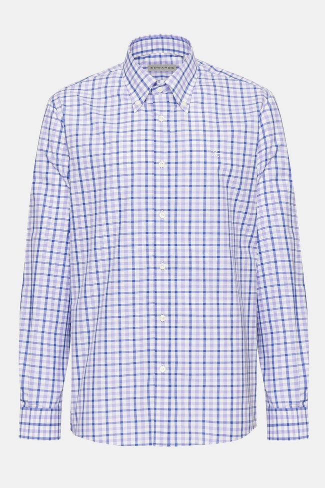  Erkek Mor Cooper Fit Düğmeli Yaka Ekoseli Spor Gömlek