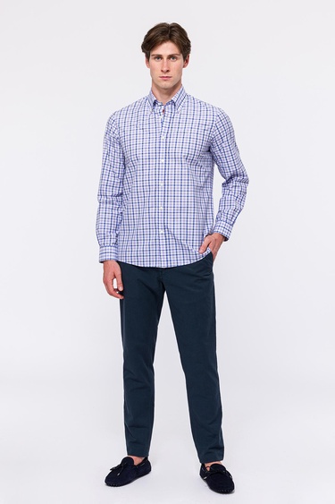  Erkek Mor Cooper Fit Düğmeli Yaka Ekoseli Spor Gömlek