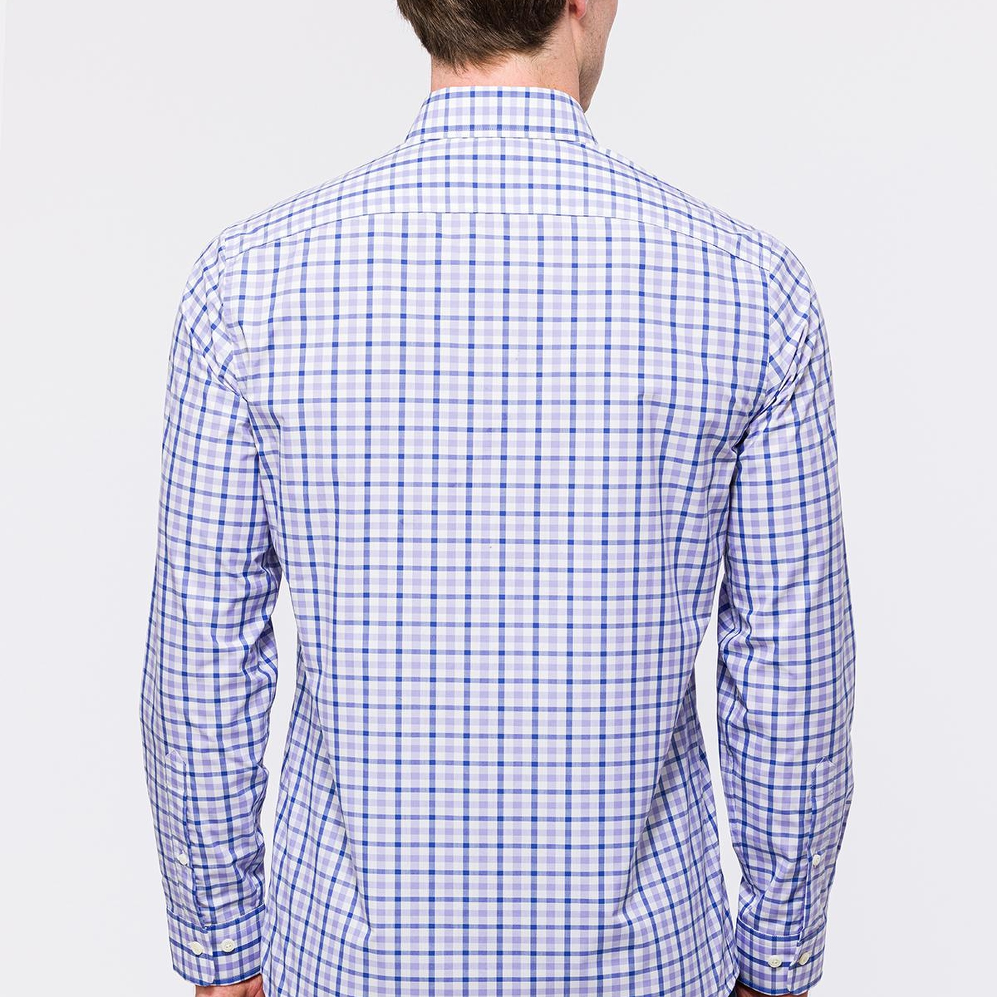 Erkek Mor Cooper Fit Düğmeli Yaka Ekoseli Spor Gömlek