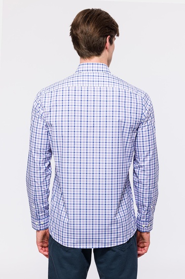  Erkek Mor Cooper Fit Düğmeli Yaka Ekoseli Spor Gömlek