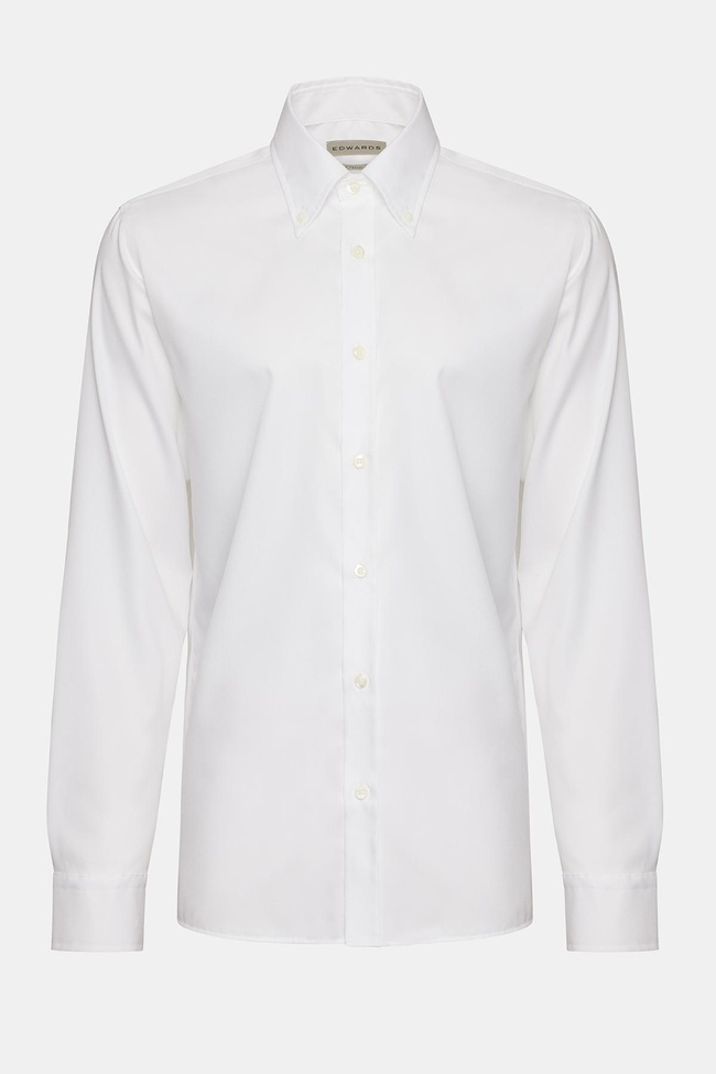  Erkek Beyaz Cooper Fit Düğmeli Yaka Non-Iron Spor Gömlek