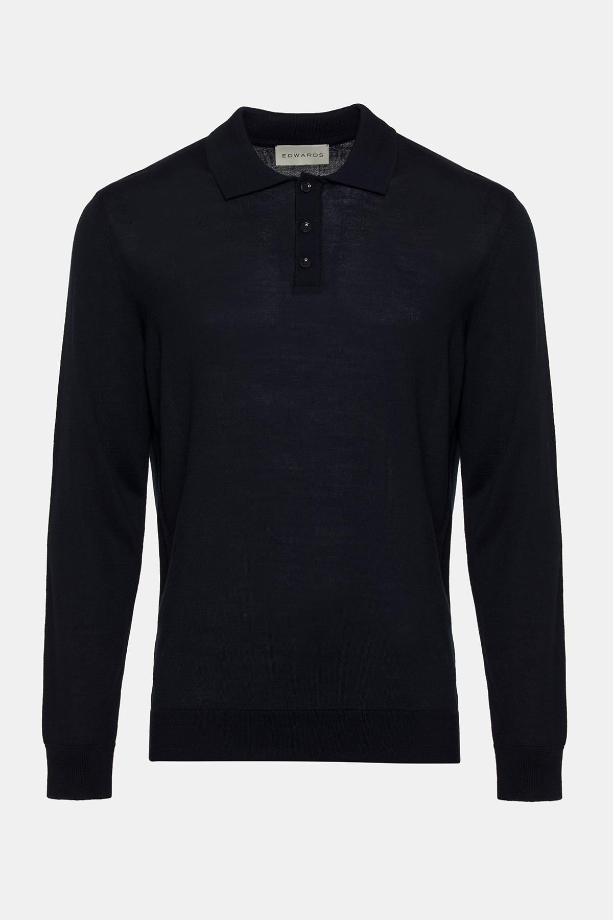  Erkek Lacivert Yün Polo Yaka Kazak