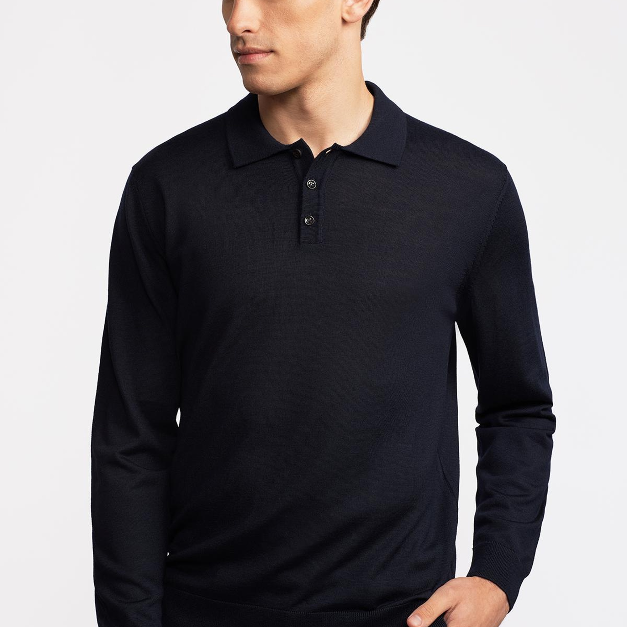 Erkek Lacivert Yün Polo Yaka Kazak