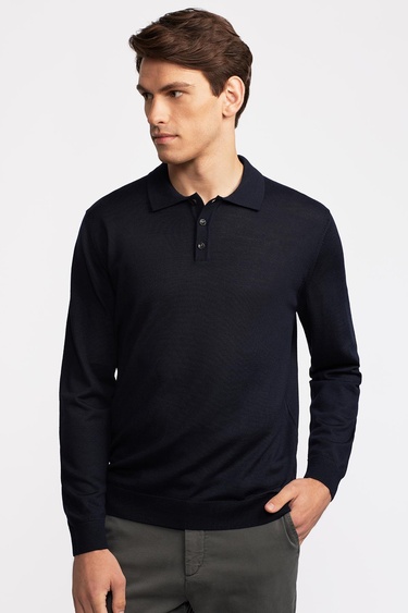  Erkek Lacivert Yün Polo Yaka Kazak