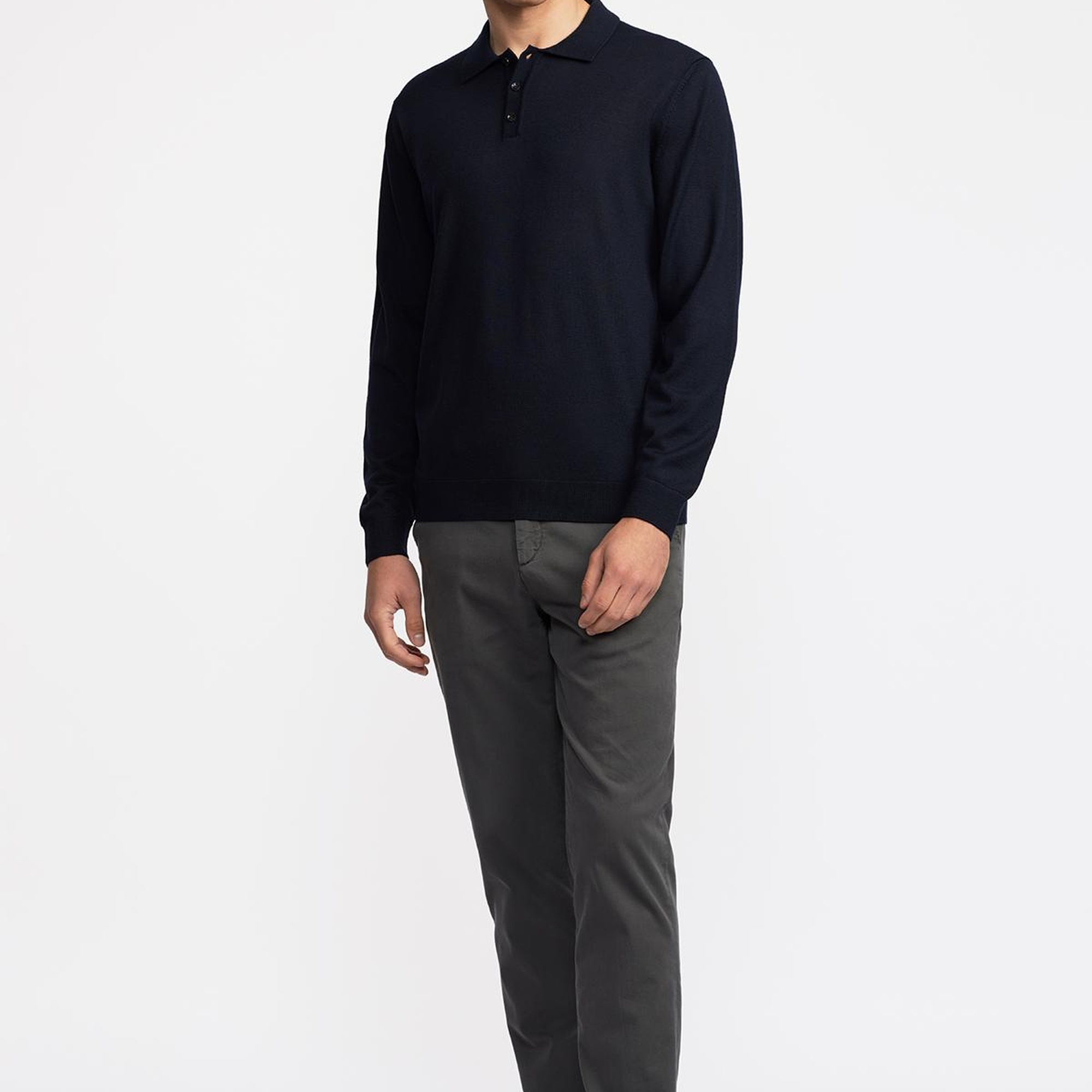 Erkek Lacivert Yün Polo Yaka Kazak