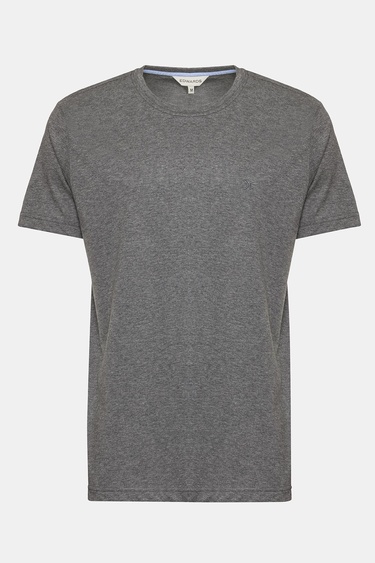  Erkek Gri Melanj Organik Pamuklu Bisiklet Yaka T-Shirt