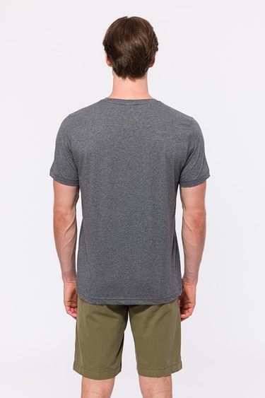  Erkek Gri Melanj Organik Pamuklu Bisiklet Yaka T-Shirt