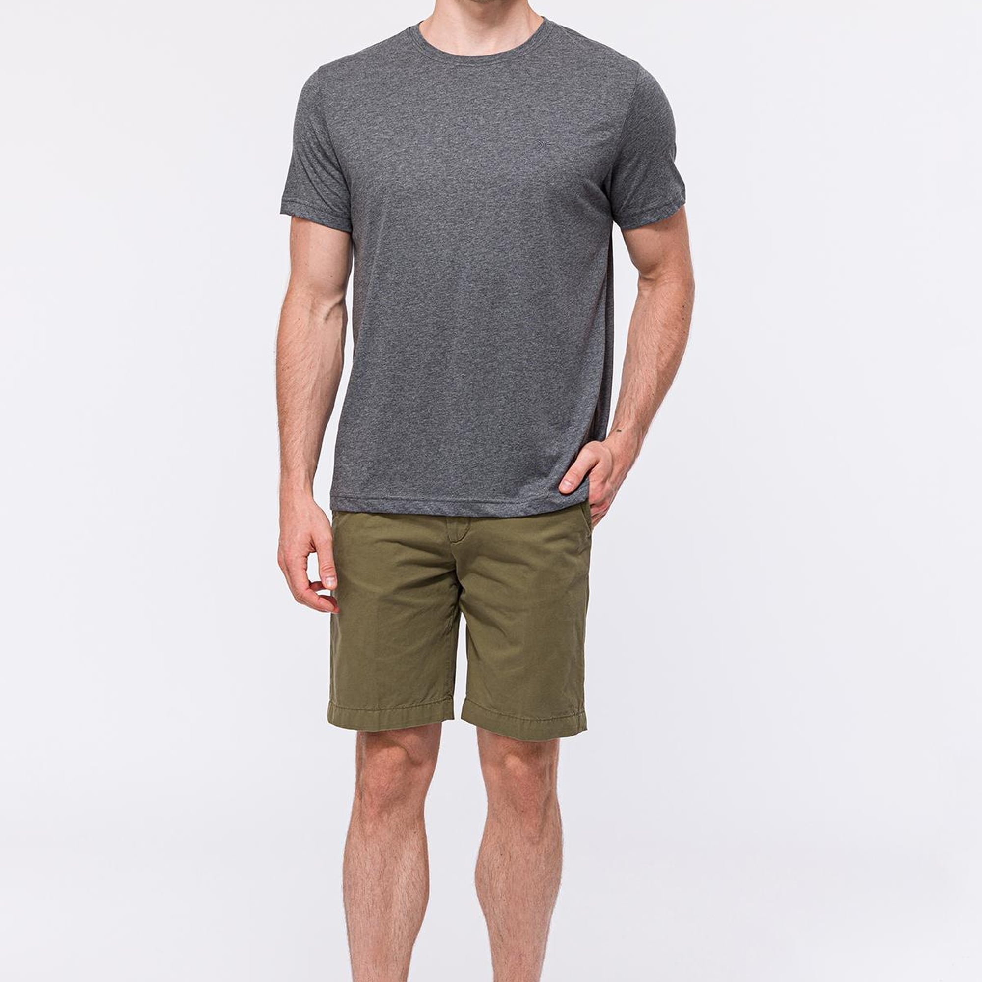 Erkek Gri Melanj Organik Pamuklu Bisiklet Yaka T-Shirt