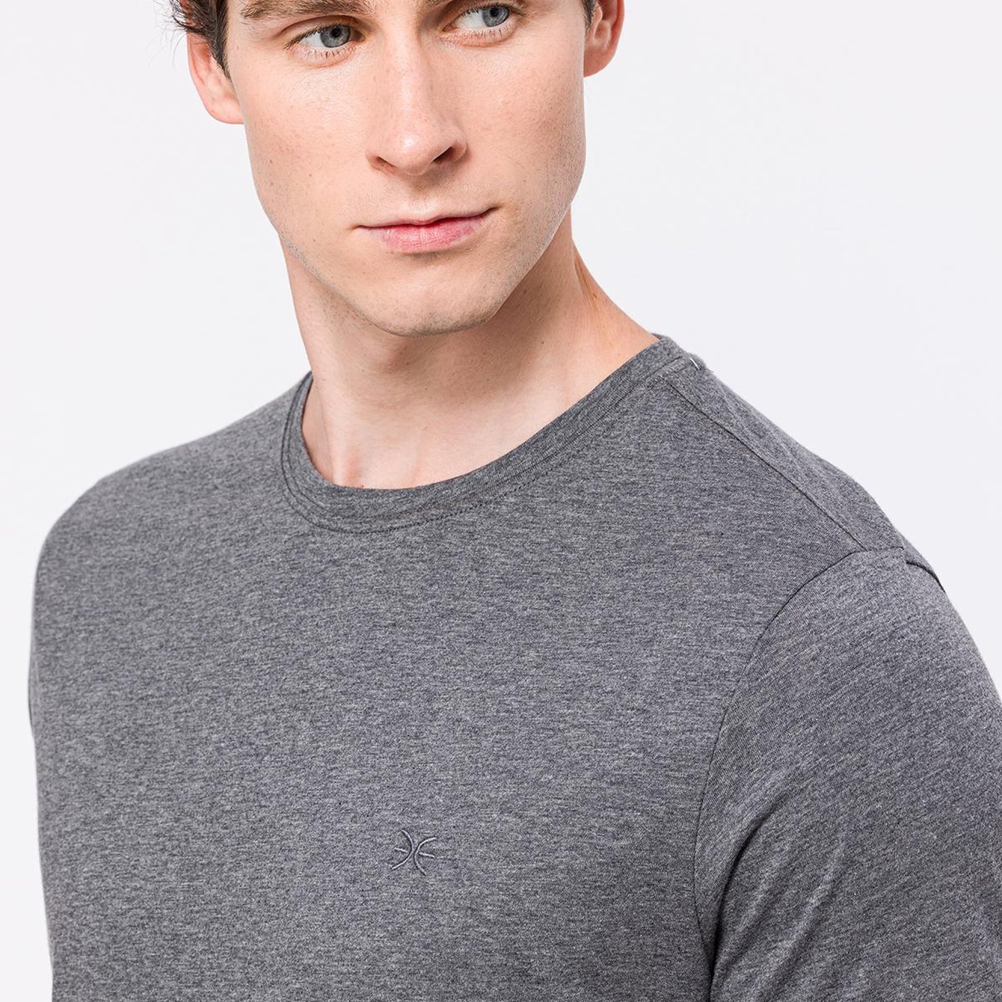 Erkek Gri Melanj Organik Pamuklu Bisiklet Yaka T-Shirt