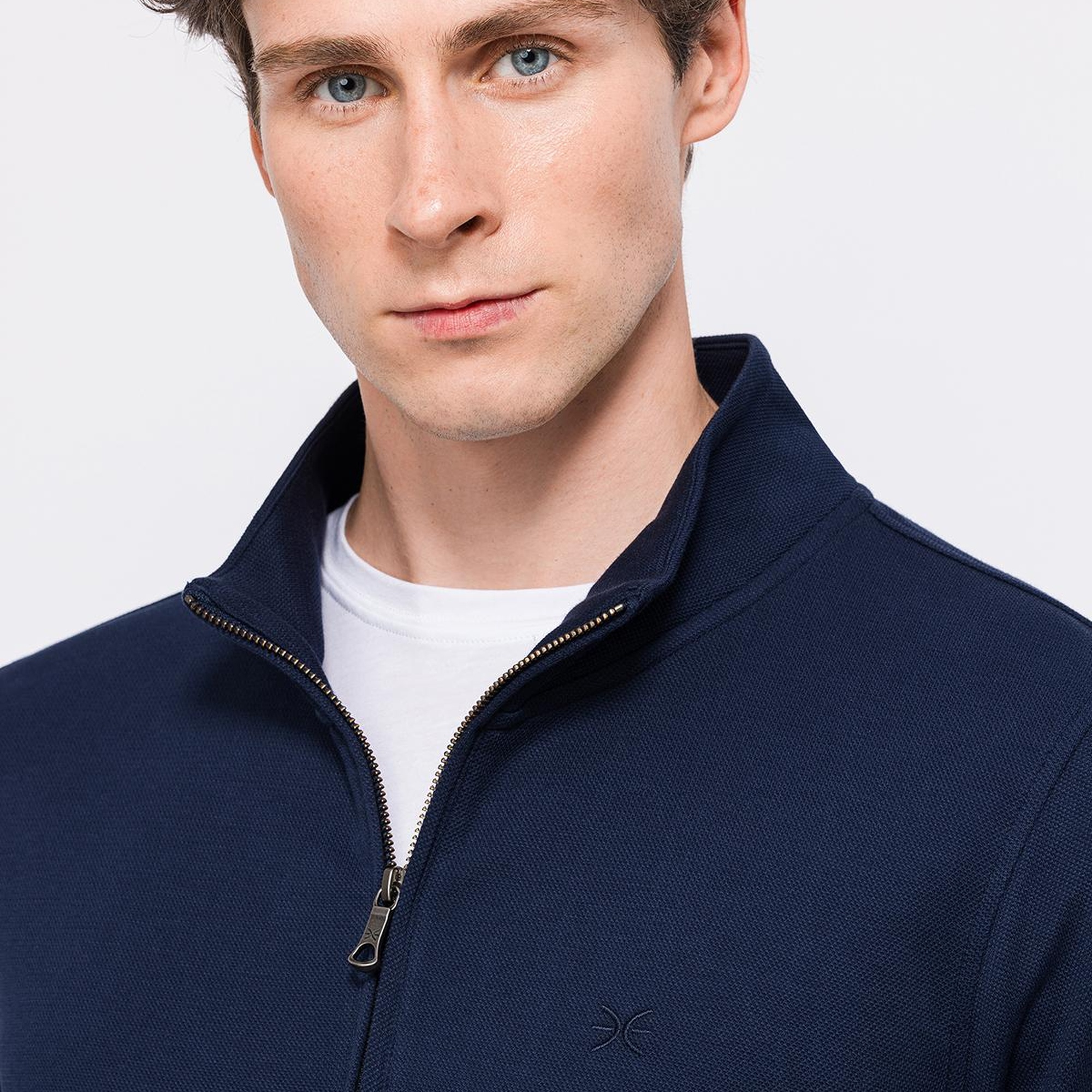 Erkek Lacivert Yarım Fermuarlı Organik Pamuklu Sweatshirt