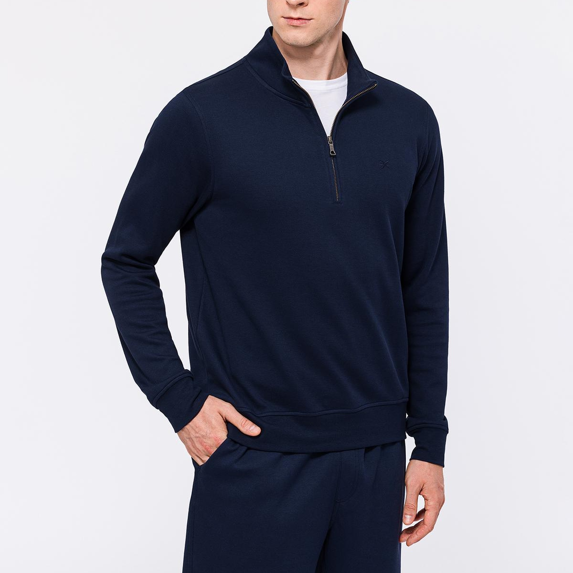 Erkek Lacivert Yarım Fermuarlı Organik Pamuklu Sweatshirt