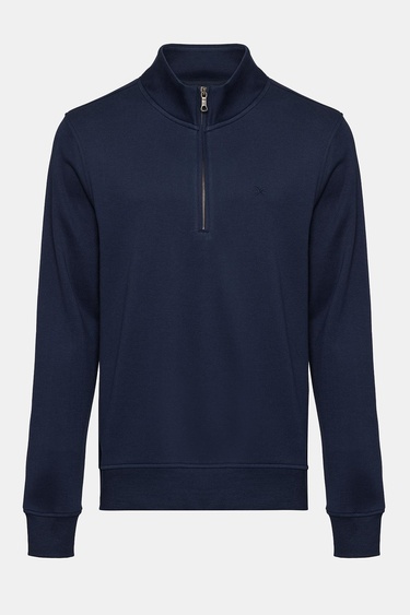  Erkek Lacivert Yarım Fermuarlı Organik Pamuklu Sweatshirt