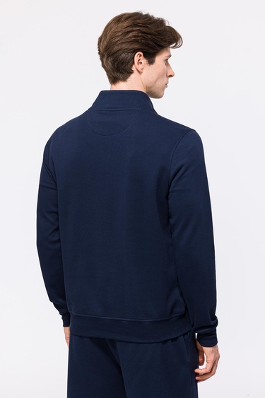  Erkek Lacivert Yarım Fermuarlı Organik Pamuklu Sweatshirt