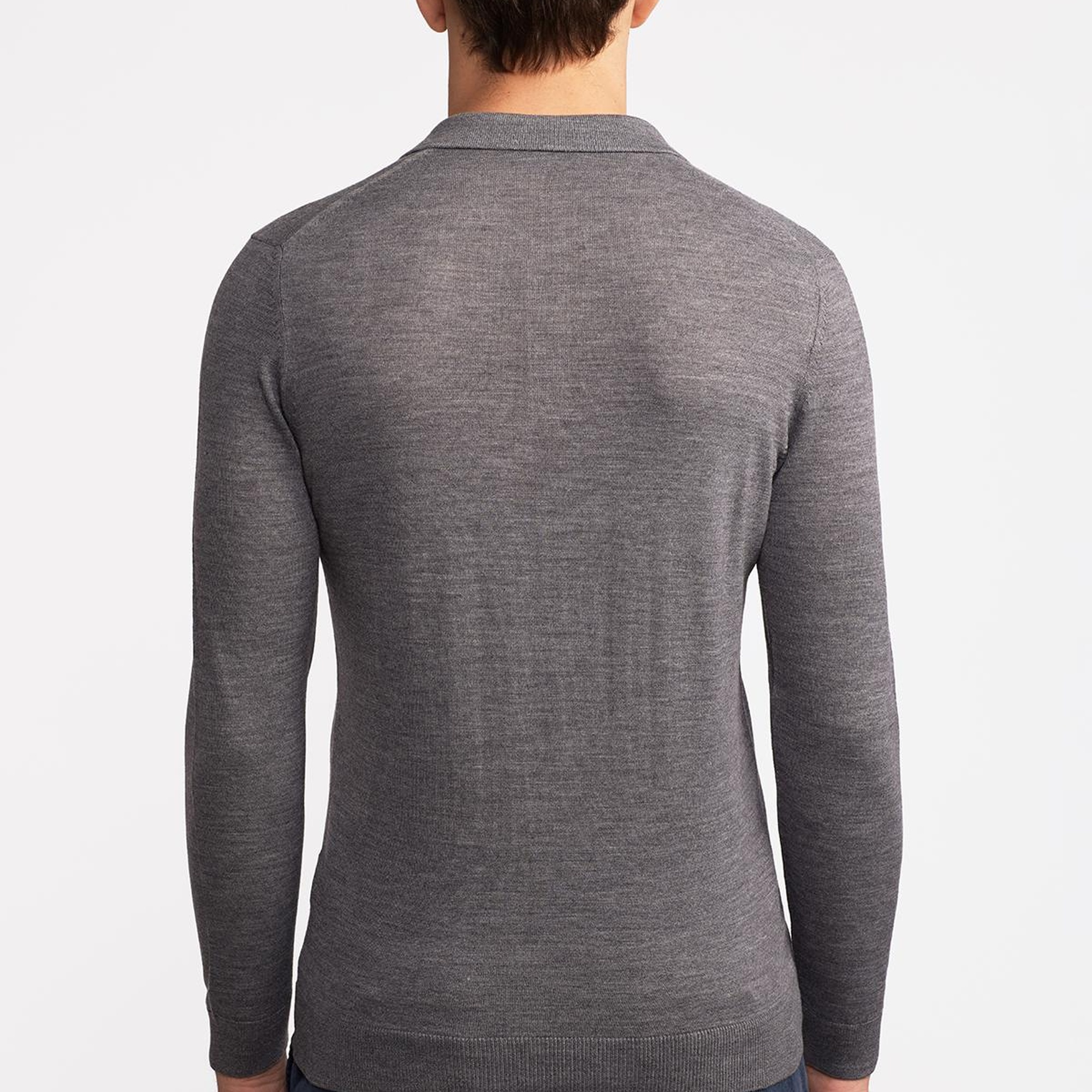 Erkek Gri Yün Polo Yaka Kazak