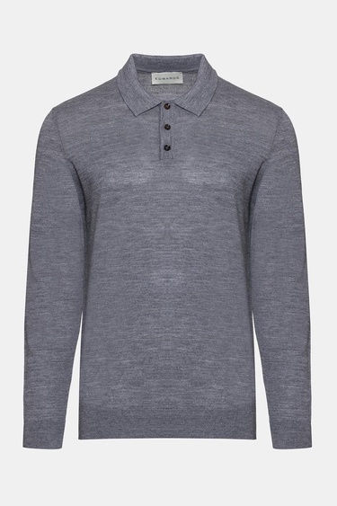  Erkek Gri Yün Polo Yaka Kazak