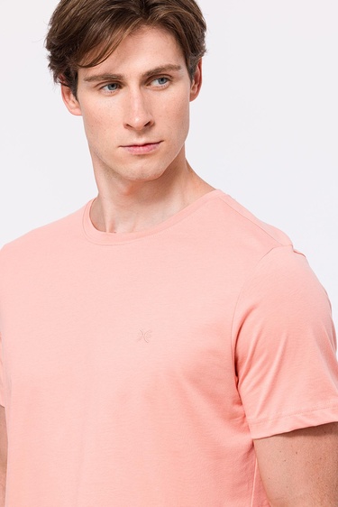  Erkek Pembe Organik Pamuklu Bisiklet Yaka T-Shirt